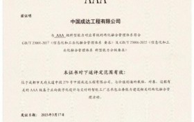 中国化学成达公司再获两化融合管理体系AAA级评定证书